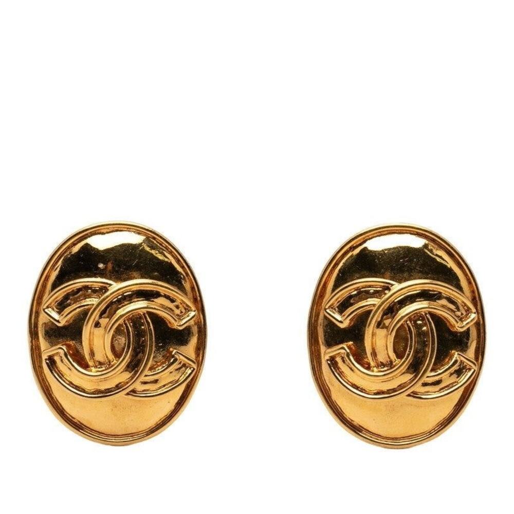 Chanel CC Logo Plated Earrings Gold